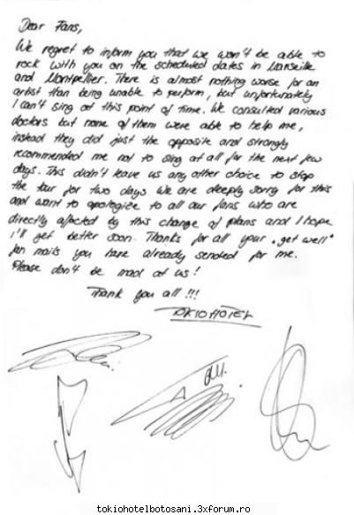 Bilutzu bolnav - bilutzu a scris si o scrisoare fanilor...in - Bill Kaulitz(vocal)
